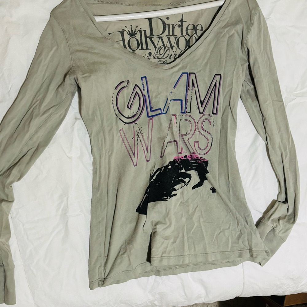 Dirtee Hollywood Vintage Olive Glam Wars Long Sleeve Tee